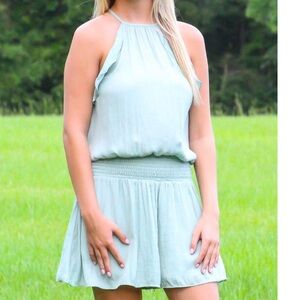 Sage green smocked waist romper